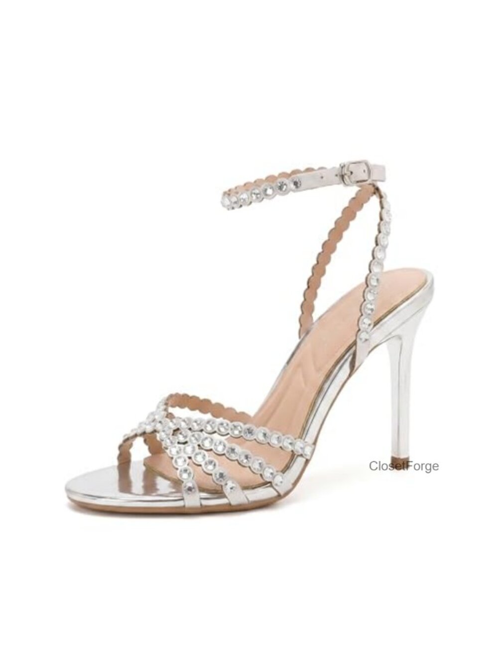 Metallic Strappy Rhinestone Stiletto Heel Sandals Open Toe Party